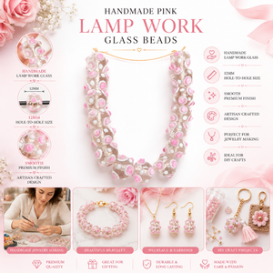 ลูกปัดแก้วคริสตัลลายดอกไม้สีชมพูขาว ขนาด 12 มม. งานแฮนด์เมด สำหรับทำเครื่องประดับ งานประดิษฐ์ DIY - Product Image 4