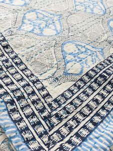 Traditional Indigo Cotton Kantha <b>Quilt</b> Blue Floral Hand-Stitched All-Season Home Decor <b>Throw</b> Cover - Product Image 2