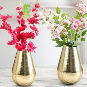 Drop Shape Metal Hammered Flower Vase <b>Gold</b> Set of 2 Decorative Tabletop Vase for Home Living Room Bedroom Office and Event Decor - Product Image 6