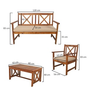Ensemble de jardin en teck pour l'extérieur, 3 pièces, meubles de patio en bois, résistant aux intempéries, design contemporain - Product Image 6