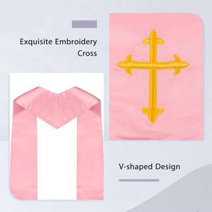 Echarpes de coro personalizadas de satén de seda para iglesia y bodas, con bordado de cruz para vestimenta de coro, en varios colores - Product Image 3