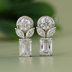 ต่างหูเพชรทรงมรกต 2.97 กะรัต ทองคำขาว 14 กะรัต ประดับเพชรทรงมาร์คีส์หลากหลายรูปทรง ดีไซน์เรขาคณิต เหมาะเป็นของขวัญวันครบรอบ - Product Image 5