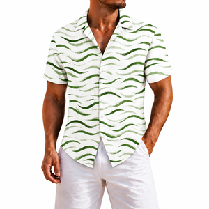 Chemise Hawaïenne Homme Personnalisée à Manches Courtes Imprimée Numérique Motif Vague Tropicale Tricotée Boutonnée Été 320g Respirante ODM - Product Image 6