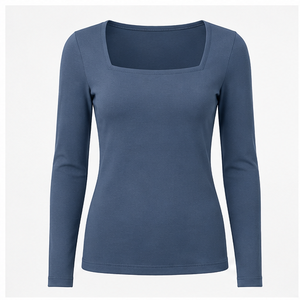 Womens Steel Blue Square Neck <b>Long</b> Sleeve Slim <b>Fit</b> <b>T</b> <b>Shirt</b> WTS-0096 - Product Image 1