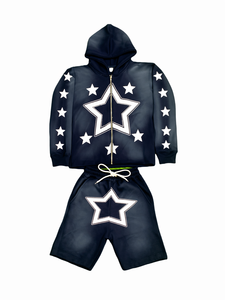 Conjunto de Sudadera con Capucha y Pantalones Cortos para Hombre, con Logotipo Personalizado, Lavado Ácido, de Tela de Forro Polar, Secado Rápido, Informal, para Verano, de Poliéster/Algodón - Product Image 2