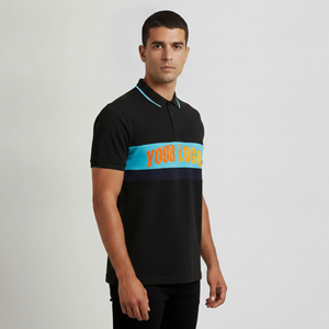 Camiseta polo de manga corta para hombre, 100% algodón, de secado rápido, transpirable, con bloques de color, logotipo personalizado impreso en DTF, para uso casual de verano. - Product Image 2