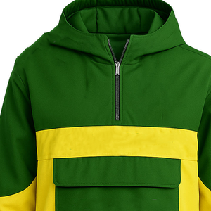 Veste coupe-vent de haute qualité pour femmes, contrastée jaune et verte, avec broderie de lettres grecques, capuche et logo personnalisé. - Product Image 3