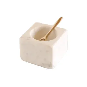 Tigela quadrada de marmore branco com colher de latão para decoração de cozinha, tigela multiuso com colher disponível ao melhor preço