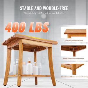 Banc de douche en teck 20 x 14,3 x 17,9, tabouret de douche en bois imperméable avec étagère de rangement, patins antidérapants, capacité maximale de 400 lb, mobilier de salle de bain - Product Image 3