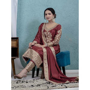 Handmade Beautiful Satin Satin <b>Top</b> and Fancy Dupatta <b>Party</b> Wear with Natural Waistline - Product Image 5
