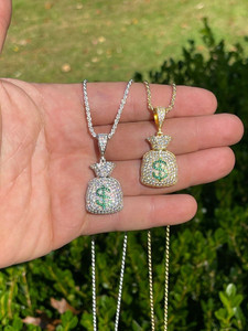 Men's Hip Hop <b>Solid</b> Real <b>Gold</b> Plated Money Bag <b>Pendant</b> With Dollar Sign Charm Hiphop Style Alloy Necklace - Product Image 5