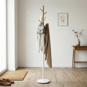 Modern Freestanding Wooden Coat <b>Rack</b> With 6 Hooks Scandinavian Design Stable Base For Entryway Home Furniture - Product Image 4