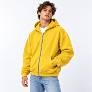 Sweat à capuche zippé en molleton de coton coupe ample pour hommes et femmes, avec poches latérales et poignets côtelés, idéal pour l'extérieur, fabrication en usine pour marque privée - Product Image 5