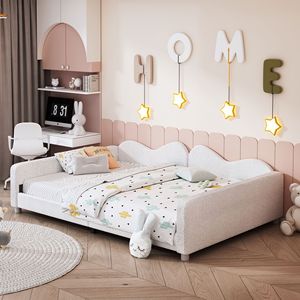 Divano letto imbottito in tessuto Sherpa bianco a grandezza naturale con schienale a forma di nuvola, non necessita di rete a molle - Product Image 2