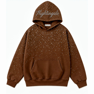 เสื้อฮู้ดดี้โอเวอร์ไซส์ผ้าฝ้ายแท้ 100% ประดับคริสตัลหรูหรา สไตล์สตรีทแวร์ หนานุ่ม สำหรับผู้ชาย ฤดูหนาว ขายส่ง - Product Image 1