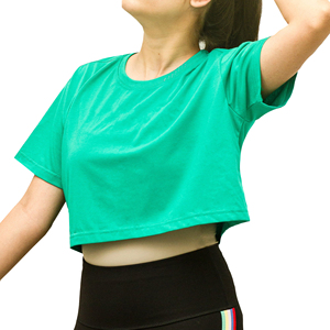 T-shirt court ample en coton épais vert menthe pour femme, manches courtes - Product Image 4