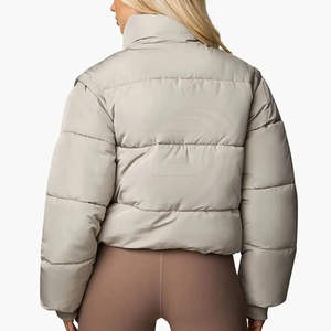 <b>Light</b> Gray <b>Puffer</b> <b>Jacket</b> Stand Collar Zipper Closure Quilted Windproof Winter Coat Casual Short Length Unisex - Product Image 6