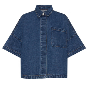 Camisas de mezclilla azules oversize para mujer 2026 al por mayor, de manga larga con botones, ajuste regular, top corto sexy de verano, lavado claro - Product Image 1