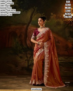 GHARANA Yellow Viscose Saree with Zari Embroidery Silk <b>Blouse</b> for Women Wedding Occasion Wrinkle Free Moisture Wicking KS-5681 - Product Image 2