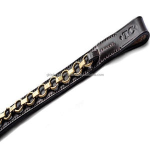 Bande à sourcils en cuir pour femmes, accessoire à longueur ajustable, durable et robuste, avec chaîne en métal argenté de styliste et boucles cousues - Product Image 1