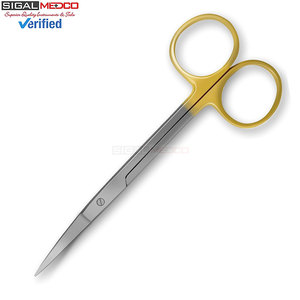 Tijeras de laboratorio de carburo de tungsteno Iris de 4.5 pulgadas con mango curvo de anillo dorado, 5 veces más resistentes, instrumento quirúrgico manual de acero inoxidable, CE - Product Image 2