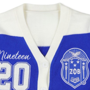 Cardigan universitaire Zeta Phi Beta 1920 pour femme, bleu et blanc, boutonné, en tricot, style veste de sororité avec poches - Product Image 5