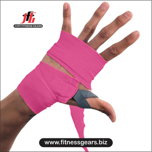 ผ้าพันมือสำหรับชกมวย MMA มวยไทย ยี่ห้อ JUST FITNESS GEARS สีตามสั่ง พร้อมโลโก้  ระบายอากาศได้ดี ผลิตจากโพลีเอสเตอร์  แบบสวมใส่ได้ทั้งชายและหญิง  พร้อมสายรัดแบบดึง  สำหรับการฝึกเพาะกาย - Product Image 2