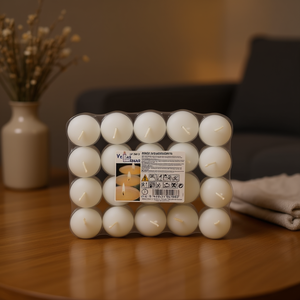 Confezione da 20 candele tealight bianche, inodore, senza gocciolamento, durata 4 ore, per decorazioni domestiche e uso interno. - Product Image 3