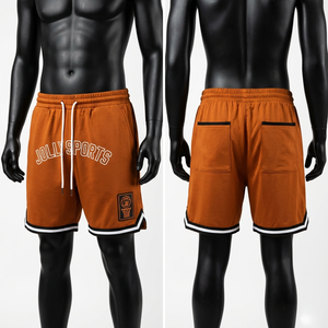 Mens Basketball Shorts 180 GSM Premium Polyester <b>Mesh</b> Brown Black Side Panel Rhinestone Heat Transfer Custom Logo men's shorts - Product Image 3
