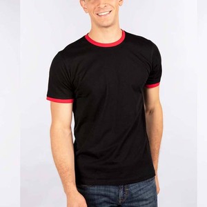 Camiseta de Hombre Color Granate con Cuello Redondo y Ribete en Contraste, Corte Regular, Estilo Casual, Tejido de Punto, Color Sólido - Product Image 2