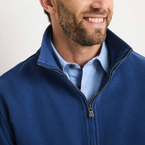 Men's Blue Quarter Zip French Terry Fleece <b>Sweatshirt</b> Regular Fit Casual Long <b>Sleeve</b> Solid Color Knitted Breathable Customizable - Product Image 4
