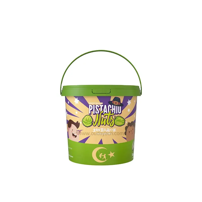 8L new product IML printing customization plastic tub chocolate cookie nut bucket with lid and handle