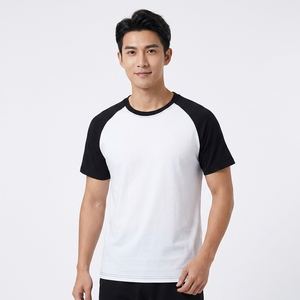 Men's White <b>Raglan</b> Sleeve <b>T</b>-<b>Shirt</b> Black Sleeves O-Neck Casual Loose Fit 100% Cotton Jersey Blank Design Eco-Friendly 200g - Product Image 5
