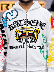 Sudadera con capucha blanca con cremallera para hombre Rexfit 2025, estilo urbano oversize, diseño de dibujos animados con estampado completo, puños y cintura acanalados con cremallera. - Product Image 2