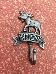 Rustic Cast Iron Welcome <b>Wall</b> <b>Hook</b> Vintage Decorative Animal Coat Hanger Antique Metal <b>Key</b> Holder for Entryway Cabin Lodge Decor - Product Image 3