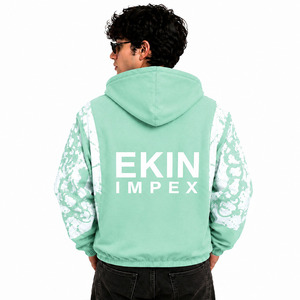 เสื้อฮู้ดดี้โอเวอร์ไซส์สีเขียวมิ้นท์พรีเมียม ผ้าฟลีซโพลีเอสเตอร์ 100% ซิปหน้า สไตล์สตรีทแวร์สีขาว ยูนิเซ็กส์ แห้งเร็ว มีกระเป๋าแบบมีโซ่ - Product Image 4