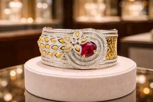 Bracelet de luxe élégant avec pierre rouge rubis et accents de zirconium cubique étincelants, design sophistiqué pour les occasions traditionnelles - Product Image 3