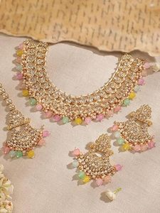 Conjunto de collar étnico chapado en oro con cristales de imitación y perlas para mujeres, joyería de boda. - Product Image 5