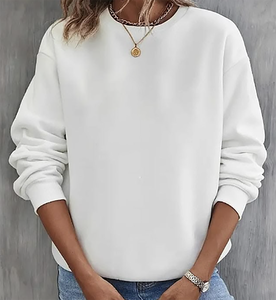 Sudadera de Invierno para Mujer, Cuello Redondo, 100% Algodón, Blanca, Lisa, Anti-Pilling, Transpirable, con Serigrafía, Casual, Manga Larga, Tejida - Product Image 1