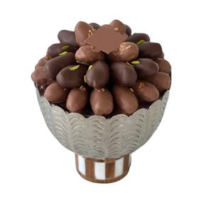 Cuenco para servir chocolate Decoración de mesa moderna Servidores de chocolate Platos de acero inoxidable con cuenco de soporte de madera - Product Image 1