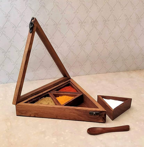 Wooden Spice Organizer <b>Box</b> with Leak Proof Design Dishwasher With 3 Compartments Glass Lid <b>Herb</b> Storage Container - Product Image 3