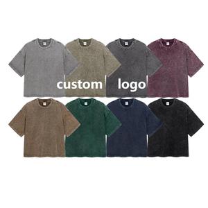 Custom Logo Printed 100% Cotton 275gsm Heavyweight Oversized Boxy <b>Tshirt</b> Streetwear Acid Wash Cropped t Shirts for Men - Product Image 1