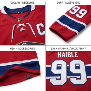 Maillot de hockey pour hommes adultes en maille aérée 100 % polyester, col en V traditionnel à lacets, uniforme de hockey sur glace rayé style Heritage en sergé. - Product Image 4