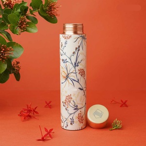Floral Pattern Eco Friendly <b>Copper</b> Enamel Bottle Handmade Kitchen Drinkware Double Wall <b>Screw</b>-On Cap Travel Mug Unisex Design - Product Image 3