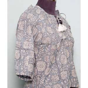 Blusa de Mujer 100% Algodón, Tejida a Mano, Estilo Vintage Floral, para Primavera/Verano, Informal de Oficina, Transpirable, Ecológica, con Manga Abullonada Mini y Cuello Redondo - Product Image 5