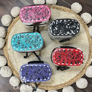 Wholesale Vintage Style Hand <b>Tooled</b> Leather Jewelry Storage Case Real Hair on Leather Ring & Necklace Organizer Portable <b>Box</b> - Product Image 1
