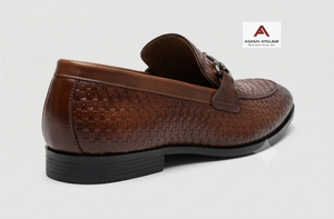Asken Atelier Men's Brown Woven Horsebit Loafers <b>Slip</b>-On Cushioned Breathable Dress <b>Shoes</b> Elegant Formal Business Office Wedding - Product Image 3