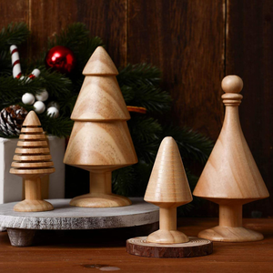 Ensemble de 4 figurines d'arbre de Noël rétro en bois, décoration de table de Noël, décoration de table à manger - Product Image 5