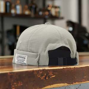 Sombrero de verano estilo chino unisex, moderno, retro, tipo Yuppie, con etiqueta de tela con letras, sin ala, de copa suave, tipo melón. - Product Image 1