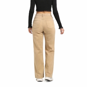 Pantalon en jean beige pour femme, coupe droite, jambe large, décontracté, en coton, confortable, élégant, pour le quotidien, uni, personnalisable - Product Image 2